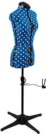 Verstellbare Schneiderpuppe Blau mit Punktmuster 8-Teilige | Zierlich (XS) [Größe EUR 34 bis 38]