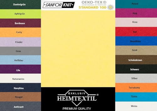 EXKLUSIV HEIMTEXTIL Marke Jersey Spannbettlaken 180-200 x 200 cm 100% Baumwolle Öko - Tex Zertifiziert, Markenqualität, Matratzenhöhe bis 25 cm, Gelb