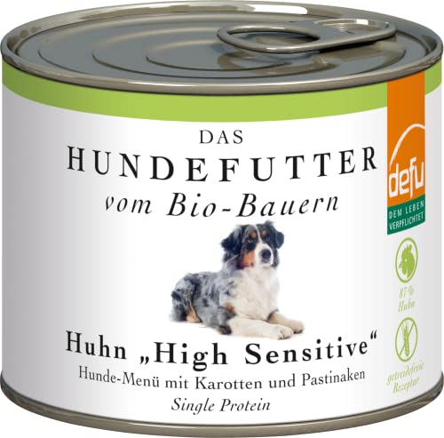 defu Hundefutter | 12 x 200 g | Bio Huhn Sensitiv getreidefrei | Premium Bio Nassfutter Menü | Alleinfuttermittel für Hunde