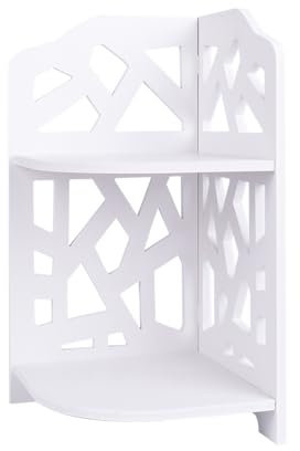HornTide Brief Fashion Organizer Storage Rack 2-Tier Corner Shelf for Cosmetic Doll Potted-Plant Vitamins Supplements Caddy DIY Desk Table Decoration Wood-Plastic Composites White
