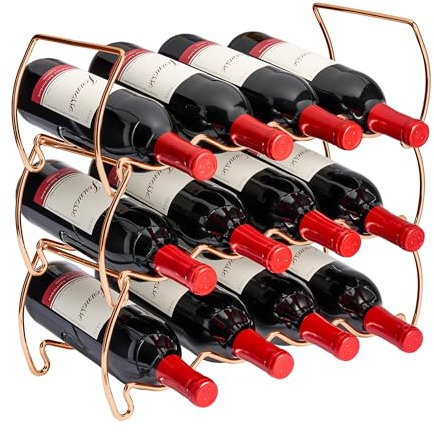 Sorbus Weinregal mit 3 Ebenen, stapelbar, klassischer Stil, Weinregal für Flaschen, perfekt für Bar, Weinkeller, Keller, Schrank, Speisekammer, etc., für 12 Flaschen, Metall (Kupfer)