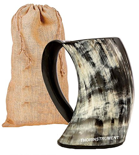 Original Wikinger-Trinkhorn-Becher mit authentischem mittelalterlichem Jute-Geschenkbeutel.