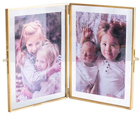 Levilan Cadre photo double doré avec verre pressé, laiton (12,7 x 17,8 cm)