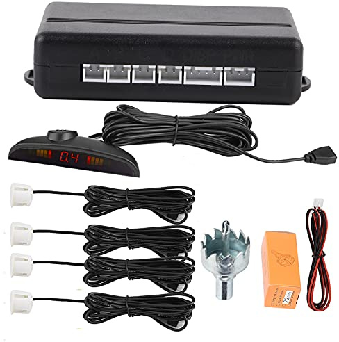 KIMISS 12V DC Universal Kfz PDC Parksensor Sensor, Digital farbiger Umkehrradar, Sensor für die Einparkhilfe für hohe Empfindlichkeit, Auto Detector-System mit 4 Radarsensoren, 0,3-2,5 m(Weiß)