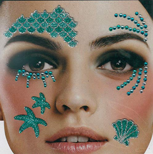 Brandsseller Gesichts-Tattoo Meerjungfrau - Aufkleber Set Klebetattoos Temporäre Tattoos Halloween/Karneval Blau