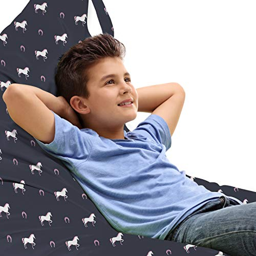 ABAKUHAUS Pferde Unicorn Toy Bag Lounger Stuhl, Wilde Mustang-Muster, Hochleistungskuscheltieraufbewahrung mit Griff, Lila, Grau, Weiß Rosa