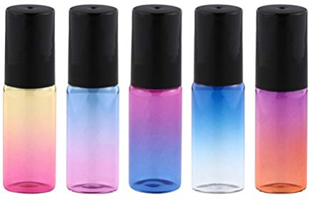 SOLUSTRE 5 Stücke Roll On Flasche Deoroller Glas Leer Parfüm Flaschen Nachfüllbar Roller Flaschen für Ätherische Öl Aromatherapie Wasser Gradient Farbe 5ml