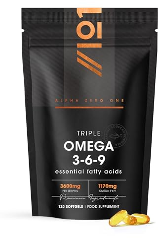 Omega 3-6-9 Fish Oil 3600mg - 120 Softgels - Wild-Caught Fish Oil with Flaxseed Oil & Borage Oil - Rich in ALA EPA GLA & DHA – No Additives (60 Day Supply) by Alpha01