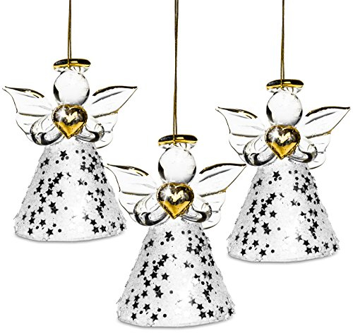SIKORA BS400 Engel Christbaumschmuck Glas Figur Weihnachtsbaum Anhänger 3er Set, VE:3er Set
