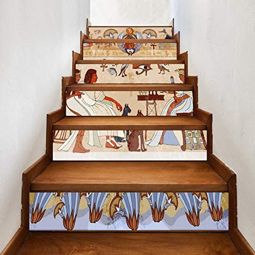 A.Monamour 6 Pezzi Adesivi per Scale Alzate Gradini Autoadesiva 3D Dei Egizi E Faraoni Dell'Antico Egitto Anubis Vinile PVC Adesivo Pellicola Scala Scalini Poster Stickers Decalcomania Muro