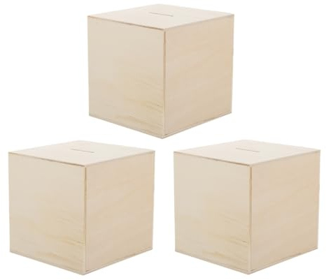 Toddmomy Painted Wooden Piggy Banks for Kids 3-Pack Small Diy Money Saving Boxes Decorative Wooden Saving Jars Coin Cases for Home and Office