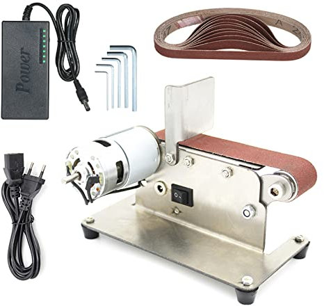 Ponceuses À Bande, Ponceuse Parquet Bois Electrique 7 Vitesses Réglables, Affûteur De Couteaux Machine De Polissage Meuleuse Bricolage Avec 10Pcs Bandes De Ponçage,Motor 775