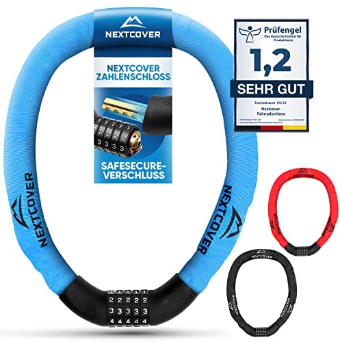 NEXTCOVER® Fahrradschloss mit Zahlencode LockPro - Das Original - [SAFESECURE] hohe Sicherheit I 5- stelliger Zahlencode, Zahlenschloss Fahrrad Stahl I Bike Lock für E-Bike I Kettenschloss