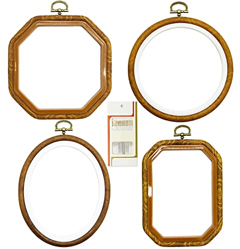 tickrahmen 4 Stücke Stickrahmen Ring Kunststoff Kreuzstich Hoop Set Stickerei Rahmen Embroidery Hoop Stickerei Kits Rechteck Rund Achteck Oval für DIY Kunsthandwerk