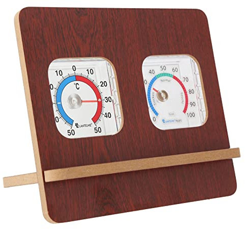 Lantelme Thermo-Hygrometer Analog mit Holzständer in braun Präzise Temperatur und Luftfeuchtigkeit Überwachung Modernes Design für Innen und Außen Thermometer