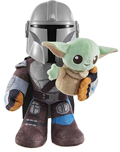 Star Wars HPC19 - Mandalorian „Das Buch von Boba Fett“-Reihe Mandalorian und Grogu Plüschfigur mit Geräuschen aus der Serie von Disney, weiches Plüschspielzeug ab 3Jahren