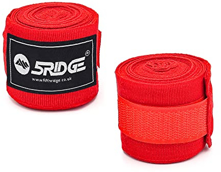 5RIDGE Boxhandbandage innerhandskar 2,5 meter elastiska vävda bandage, tumrem handled och ankelskydd remmar för Muay Thai MMA kickboxning kampsport män kvinnor barn (röd)