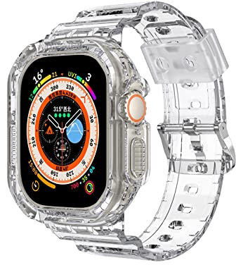 VeveXiao Funda con correa compatible con Apple Watch Ultra de 49mm con funda, funda protectora resistente con correas para iWatch Ultra de 49mm para hombre y mujer (49mm, transparente)