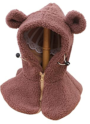 Baby Jungen Mädchen Mütze Schal Wintermütze Schalmütze Schlupfmütze Nettes Ohr Beanie Hut Winter Warme Kapuzen Schal Warmen Kapuzenschal Winter Mütze mit Winterschal für Outdoor Sport für 2-5 Jahre