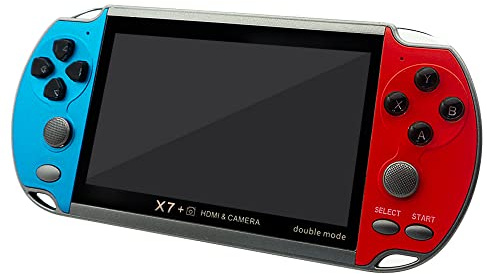 DREAMHAX X7 Plus Handheld Game Console with Preload 10000 Games, Portable Video Games Support HDMI Output & Double Player, Classic Arcade Retro Game Player Gameboy Gift Present (4.3 Screen Red Blue)