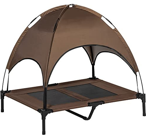 PawHut 92cm Elevated Dog Bed Cooling Raised Pet Cot UV Protection Canopy Coffee