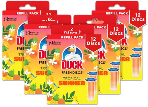Duck Fresh Discs Toilet Cleaner Refill Twin Pack, Prevents Limescale Build Up, Fights Stains That Harbour Germs, Tropical Summer Fragrance, Pack of 5 (Total of 10 x Refill Tubes)