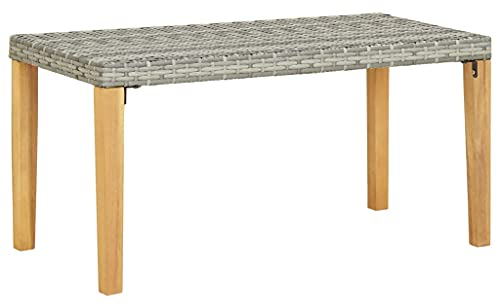 KRHINO Sitzbank Modern Parkbank, Gartenbank 120 cm Grau Poly Rattan und Massivholz Akazie Blumenbank Sitzbank Garten Balkon Balkonbank Grau