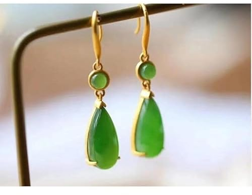 Grüne Jade Wassertropfen Ohrringe Chalcedon Schmuck Zirkon Damen Charm 925 Silber Natur Amulett