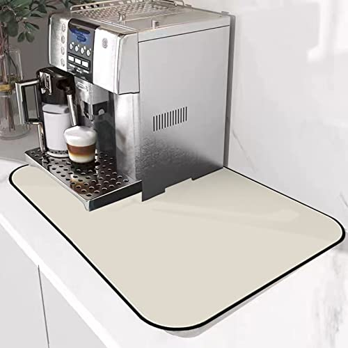 YAHUNI Kaffeemaschine Abtropfmatte, Saugfähige Abtropfmatte Geschirr, Kaffeematte mit versteckter Gummi-Rückseite für Küche,Spüle, Bar, Theke 50x40cm(Beige)