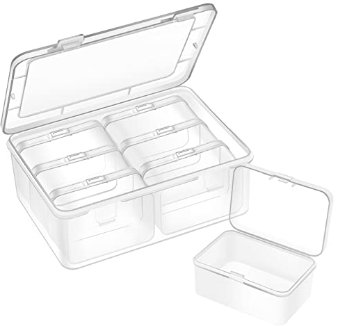 Mathtoxyz Kleine Aufbewahrungsboxen (7,5 x 5 x 3,5cm), 7 Teilige Mini Aufbewahrungsbox aus Klarem Kunststoff mit Klappdeckel für Pillen, Schmuck, Bastelartikel & Kleinteile Aufbewahrungsbox