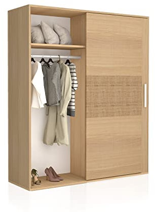 duehome | Armario de 2 Puertas Correderas, Armario Doble, Modelo Uniq 180, Acabado en Tofe y Textil, Medidas: 180 cm (Largo) x 207,6 cm (Alto) x 55 cm (Fondo)