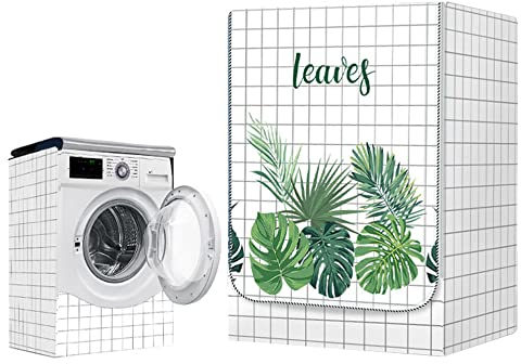 Highdi Funda de Lavadora Cubierta Impermeable, Secadoras de Carga Frontal Protector Exterior Cubierta a Prueba de Polvo (Capacidad 4,5~5,6 kg,Plaid Blanco)