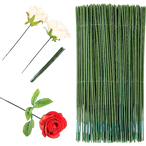 100 tallos florales de plástico, alambre verde para floristería, alambres de plástico para flores verdes, 17 cm, para manualidades, ramos, tallos florales