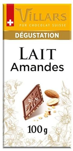 Tablette Lait Amandes Grillées 100G - Chocolat Gourmand de VILLARS - Lot De 4