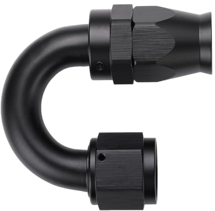 Podavelle 10AN PTFE-Schlauchendstück, 180-Grad-Winkelgelenk, Aluminium, Schwarz