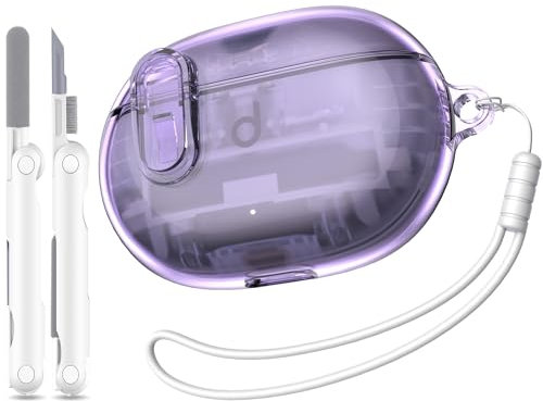 MHYALUDO Custodia per Beat Studio Buds Plus (2023) / Beat Studio Buds 2021 con Chiusura Sicura, Custodia Protettiva Antiurto in TPU Morbido Trasparente con Penna per la Pulizia, Viola
