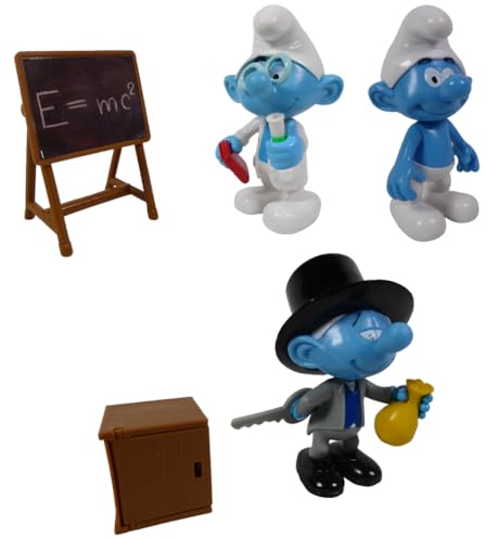 OPO 10 - 3 bewegliche Schlümpfe-Figuren mit Zubehör – 7 cm Deagostini PVC Puffi Peyo Spielspielzeug CS45