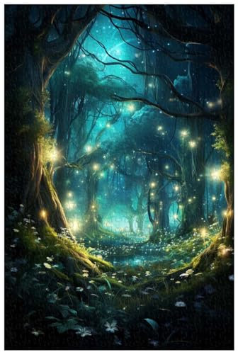 Puzzles en Bois de 1000 pièces, pour Adulte, Lucioles Scintillantes forêt enchantée enchantée, Puzzle de Paysage forestier de rêve (A ; 1000)