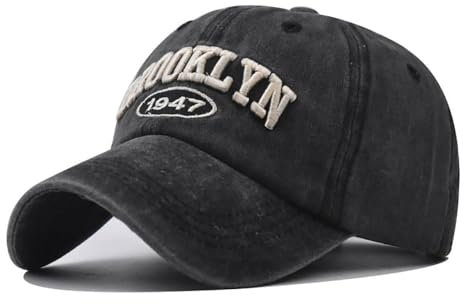 FVKTHNVS Klassische Vintage Washed Herren Baseball Cap Brooklyn 1947 Stickerei Fashion Trend Dad Cap Neutral Baseball Cap, Schwarz , 58