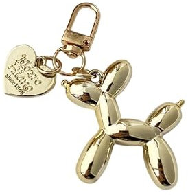 tenghong2021 Porte-clés en forme de chien ballon en gelée pour femme et fille - Cadeau de Saint-Valentin, doré, Small