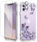 GVIEWIN Compatible with iPhone 11 Case 6.1'' 2019, with Screen Protector+Camera Lens Protector, Non-Yellow Flower Clear Soft TPU Slim Bumper Shockproof Protective Phone Cover,Alluring Butterfly/Purple