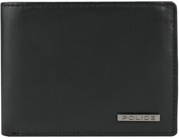 Police Portefeuille Homme en Cuir Véritable avec Porte-Monnaie, Emplacements Cartes et Boîte Cadeau, Noir