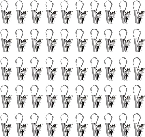 SHSHbuy Vorhang Klammern,50 Stück Edelstahl Vorhang Clips,33mm Klammern mit Haken Metall Clips,Metall Hängenden Haken für Fenster Tür Duschvorhänge,Heimdekoration(Silber)