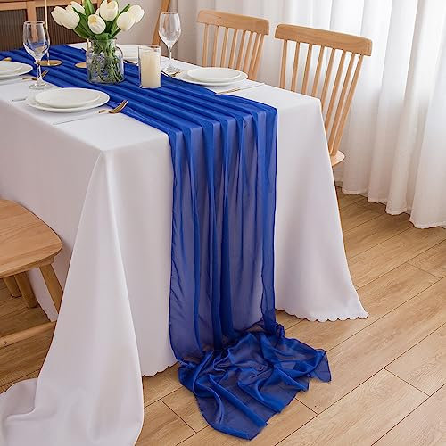 CHUQING Tischläufer Blau Musselin Tischläufer Royalblau Chiffon Stoff Dunkelblau Table Runner Tischdeko Hochzeit Dekostoff,70 x 400 cm,Blau Dunkel