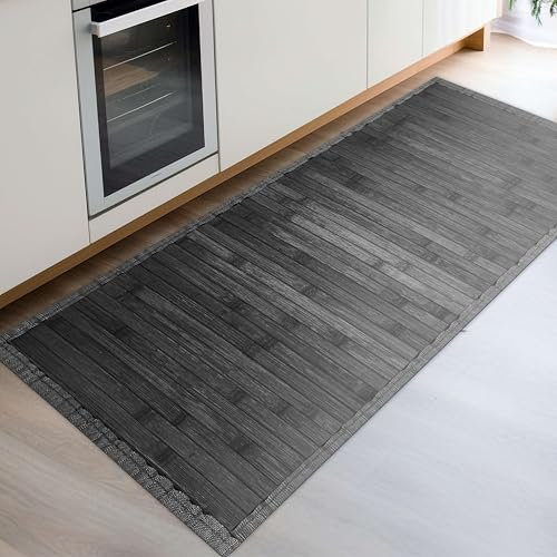 CosìCasa Alfombra de bambú para cocina, de madera ecológica, antideslizante, lavable con elegante borde, perfecta como alfombra de baño o cocina (50 x 120 cm, gris)
