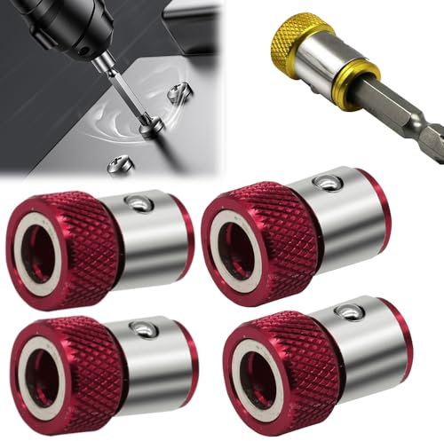 Screwdriver Head Magnetic Ring, Universal Magnetic Screw Holder, Removable Screwdriver Magnetizer for Hex Screwdriver & Power Bits (4, Red)