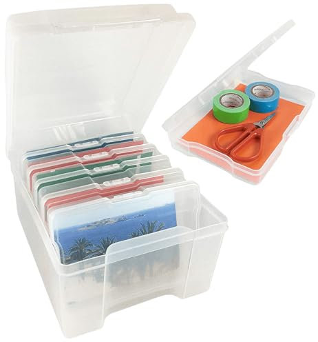 Vaileal Caja de Almacenamiento de Fotos, 18,5 x 21 cm, 6 Soportes Interiores, Estuche Transparente de Plástico para Organizar Fotos