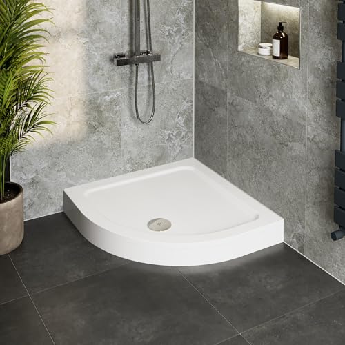 Hydrolux® 1000 x 1000 x 140mm White Bathroom Shower Tray for Enclosures Cubicles & Wet Room with Chrome Waste + Riser Kit, Quadrant