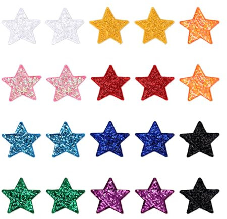 20pcs Rhinestone Star Patches, Glitter Sew on Patches Star Applique Patches Sequin Star Iron on Patches Star Shape Stickers Small Star Embroidery Patches for Clothing Bag Jacket Hat Decoration
