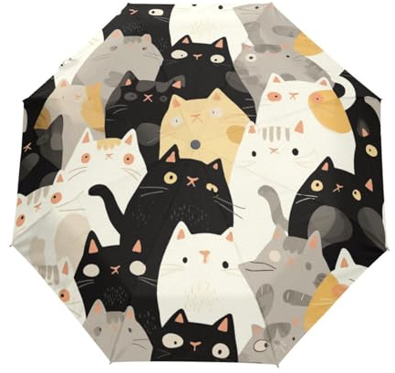 Süße Lustige Dicke Katze Regenschirm Taschenschirm Kinder Jungen Mädchen UV-Schutz Auf-Zu Automatik Umbrella Verstärkt Winddichte Zusammenklappbar